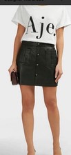 AJE Shrimpton 6 AU Black leather mini skirt with silver buttons