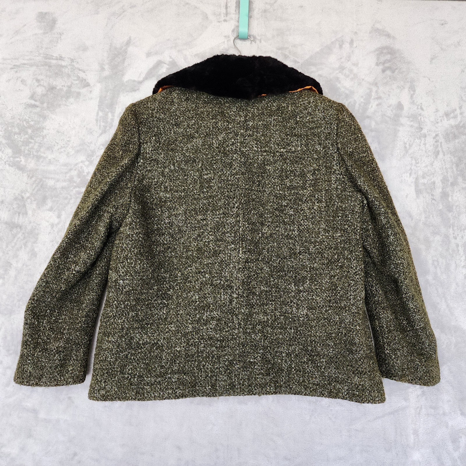 Vintage Wool Fur Coat Womens Medium Abraham Straus Olive Green Black Collar 