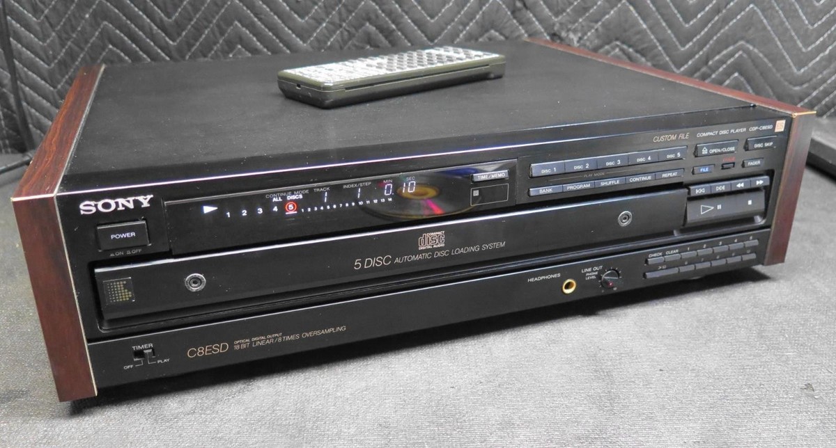 Vintage Sony CDP-C8ESD Carousel CD Player W/ Remote - Wood Sides