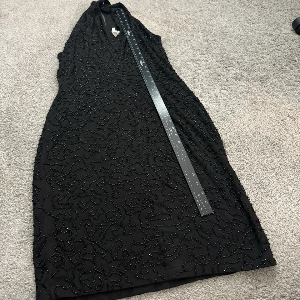 Vestido de Cóctel Carmen Marc Valvo Vintage Gótico Estrás Halter Negro Talla Grande Foto 2 de 4