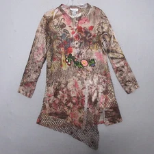 Anis A Top Tunic Medium Floral Artsy Mixed Media Asymmetrical Boho Festival Rare