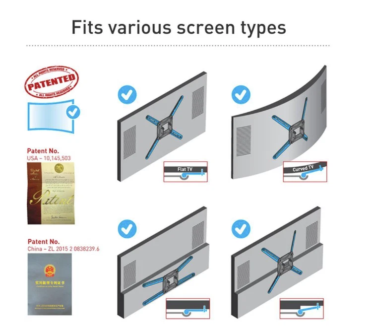 Suporte de parede Barkan Long TV, 13-65 polegadas articulado, suporta até 88 lb - Preto - Imagem 2 de 2