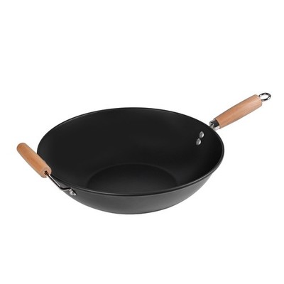Durable Non-Stick Carbon Steel Wok Stir Fry & Cooking Easy Clean 13.75 Inch New