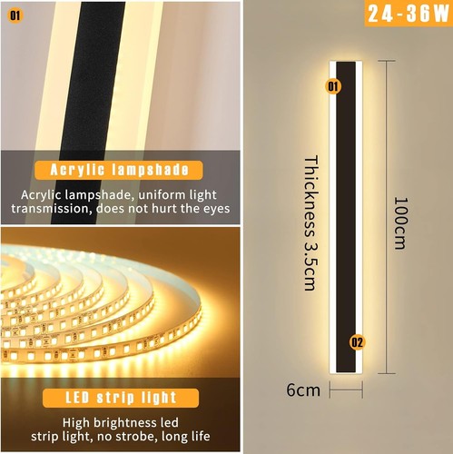 Modern Outdoor Wall Light 35W LED 3000K Warm White, IP65 Waterproof 100CM - Picture 10 of 12