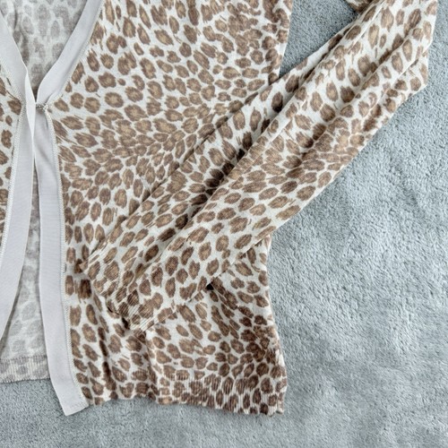 Banana Republic Cardigan Womens XS Cream Brown Leopard Print Knit Long Sleeve - Picture 9 of 15