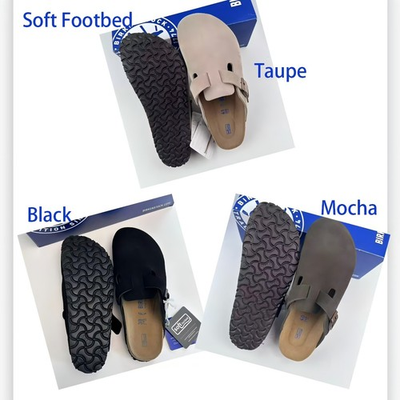#ad New Birkenstock Boston Soft Footbed Suede Leather Unisex Shoes Taupe Mocha Black $67.65