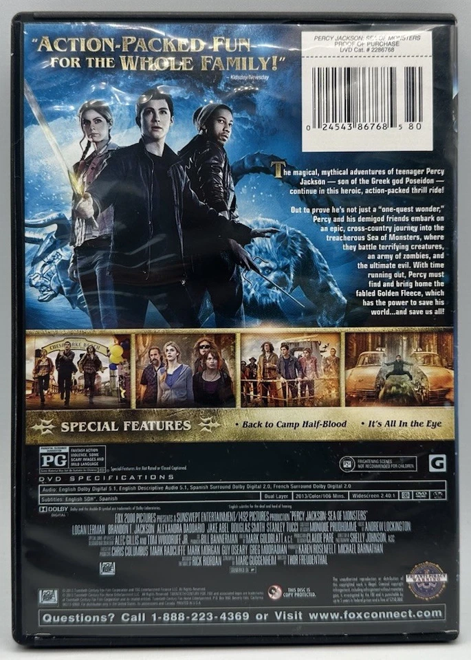 Percy Jackson: Sea of Monsters DVD Widescreen Logan Lerman Jake Abel 2013 - Image 2 of 3