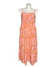Social Standard by Sanctuary Smocked Back Floral Tiered Midi Dress Women Size L