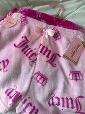 Juicy Couture Girls Sleep Shorts 2-Pack Plush Pajamas Pink Logo Size 10/12 NWT