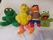 Sesame Street Plush , Vintage, Big Bird, Ernie, Kermit, Oscar. Lot Of 4