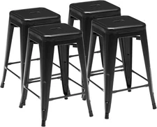 24 Inches Metal Bar Stool Set of 4 Backless Counter Height Bar Stool for Kitchen