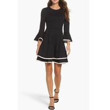 Eliza J Dress Womens 4P Black Fit and Flare Bell Sleeve Mini