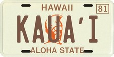 Hawaii 1980's KAUA'I Aluminum License Plate