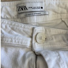 ZARA The Marine Straight Jeans White High Rise Wide Leg Raw Hem Women's Size 4