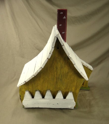15" H Hand Painted Old Vintage Wooden Cottage Bird House - Picture 7 of 14