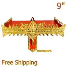 Scaffale amuleto Buddha vintage santuario rosso legno parete oro mensola buddista espositore