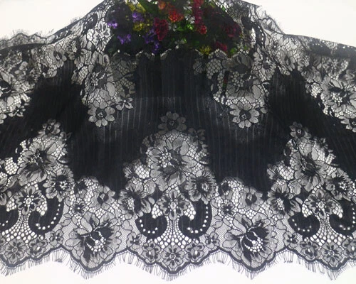 LOT 3 Meters Black French Style Chantilly Eyelash Double Edge Lace Trims W 40 CM — 第 3/4 张图片