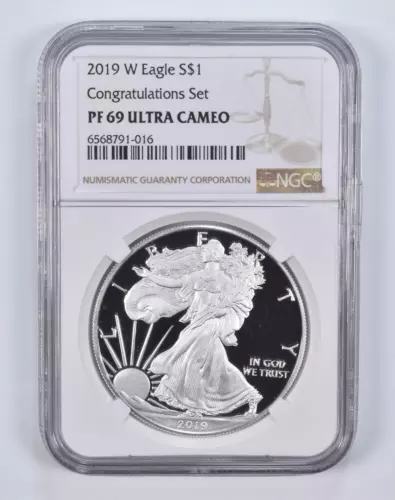 PF69 2019-W UCAM American Silver Eagle Congratulations Set NGC Brown Label
