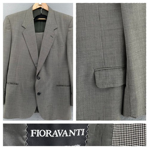 VTG Fioravanti Gray Wool Suit Set 2 Button Coat Pants Houndstooth Tailored 42L - Bild 2 von 8