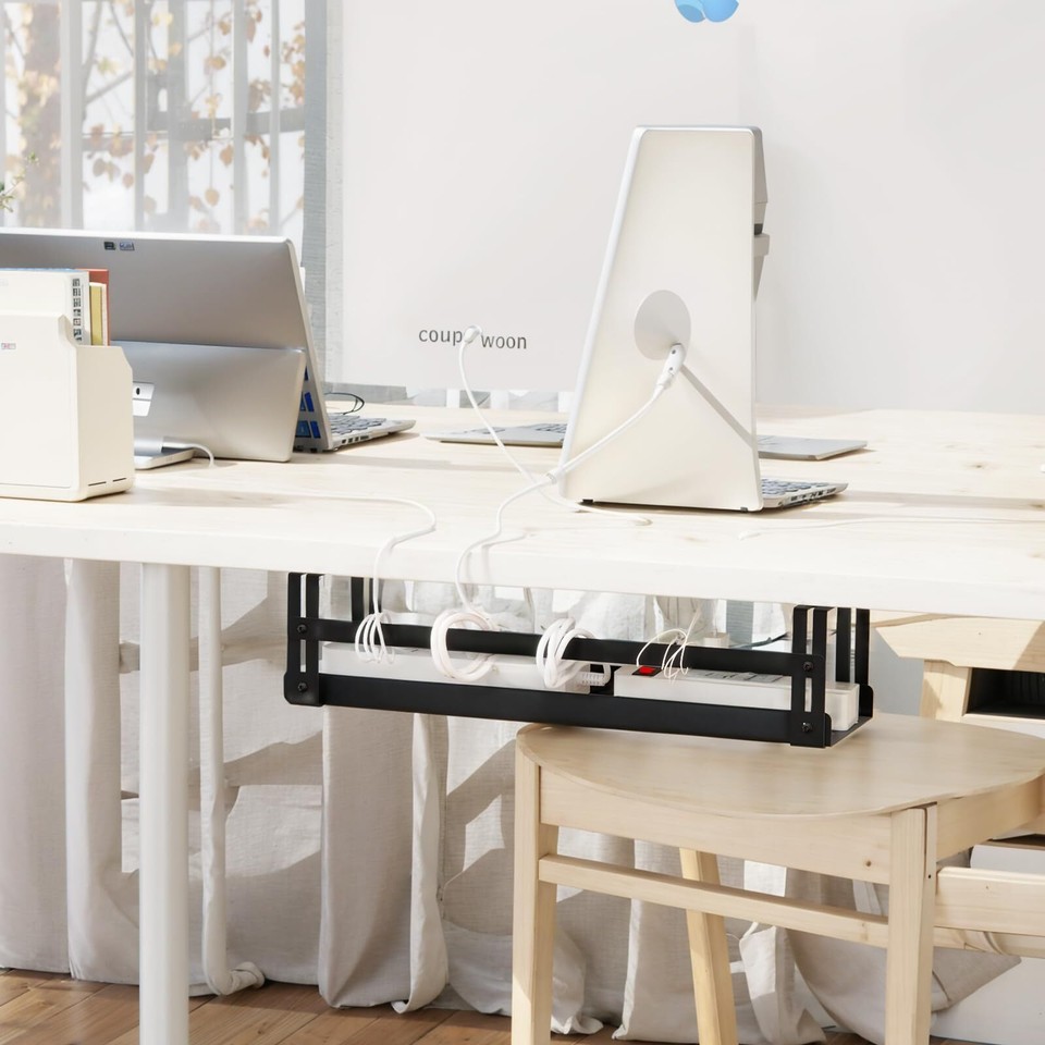 Bubulii Organizzatore Cavi Per Scrivania - Griglia Cavi Grande Con 6 Portacavi, 6 Fasce Adesive E 1 Tubo 100 Cm (2 Pezzi, Bianco)