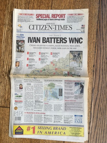 13 EMISSIONI "WE'RE SWAMPED"ASHEVILLE, NC CITIZEN TIMES FRANCES+IVAN HURRICANE’04 - Foto 9 di 14