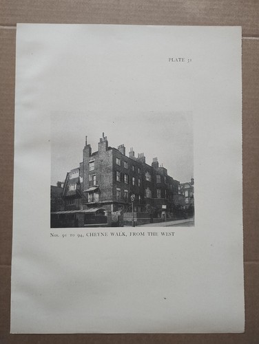 91-94 Cheyne Walk, Chelsea, London - Antique Print - 1913