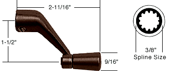 Bronze Casement Operator Handle with 3/8" Spline Size and 2-11/16" Length - Picture 2 of 5