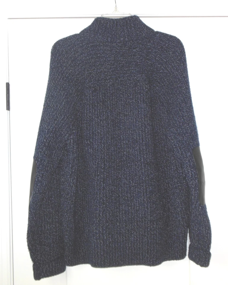 Brioni Italy Men's Chunky Knit Cardigan Sweater 50 M Wool Leather Full Zip Blue - Image 4 of 4