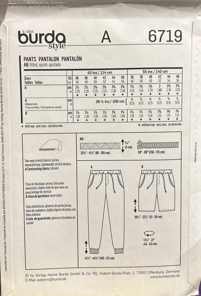 Burda Sewing Pattern 6719 Mens Size 36-46 Jogging Track Pants and Bermuda Shorts - Image 2 of 2