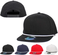 6 Panel Flat Brimmed With Rope Snapback Adjustable Cotton Trucker Hat Cap