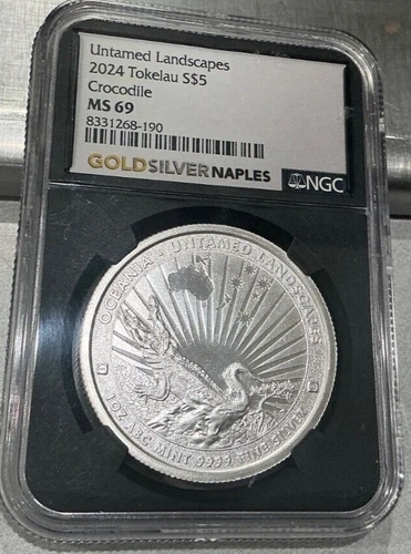 Untamed Landscapes 2024 Tokelau S $5 Crocodile MS 69 NGC