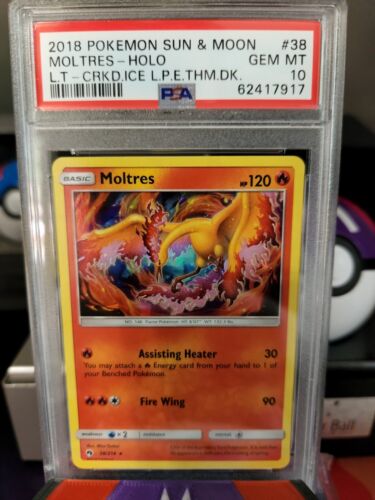 PSA 10 GEM MINT 2018 Pokemon Moltres Cracked Ice Holo TCG Card 38/214 - Picture 1 of 1