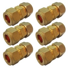 STRAIGHT COMPRESSION EQUAL FITTINGS 6 x GAS TUBE CONNECTORS FOR 10mm COPPER PIPE