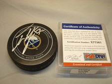 Tyler Myers Signed Buffalo Sabres Official Game Hockey Puck Auto PSA/DNA COA 1A