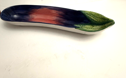 Vietri Italy Ceramic Serving Tray Eggplant Design Colorful 15" x 4" - Picture 8 of 13