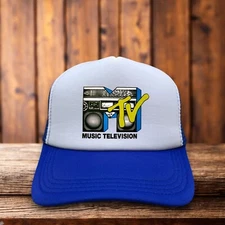 MTV Boombox Mens Trucker Hat Blue Snapback 80s Retro TV Throwback Baseball Cap