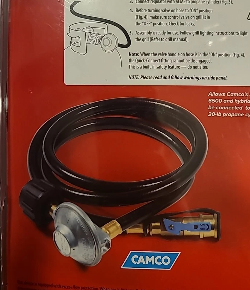 Camco Low Pressure Gas Regulator with 6' Hose  Female Quick Connect Heater - Image 4 of 4
