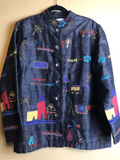 Chico's Design Button Up Jacket Embordered Long Sleeve Women's Silk SZ 2