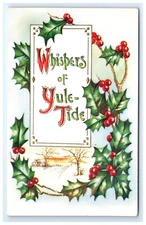 Postcard Whispers of Yule Tide Holly Berries Embossed Gold Accents