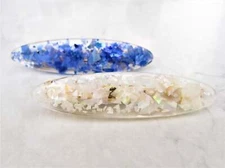 2  3/4  inch blue or creme oval speckled alligator hair clip barrette