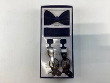 Vesuvio Napoli Navy Blue Italian Suspender Bowtie Handkerchief Set NEW