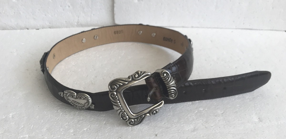 Vintage 1996 Brighton Croc Embossed Leather Belt Brown 