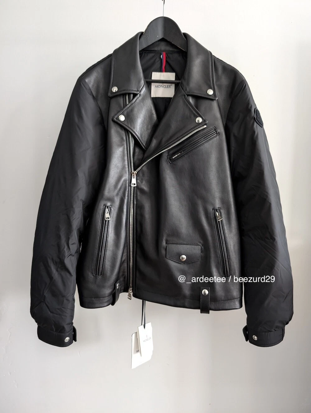 Moncler — MONCLER PAVOT LEATHER DOWN BIKER PUFFER JACKET $6000 (BLACK, 3, 48-50)