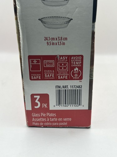 NEW Pyrex Glass Pie Plates PACK OF 3 9.5in Freezer Oven Safe USA Made SEALED BOX - Picture 7 of 24
