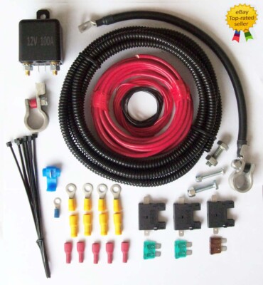 3mtr Split Charge Relais Kit System mit 100Amp Relais inkl. Batterieklemmen 
