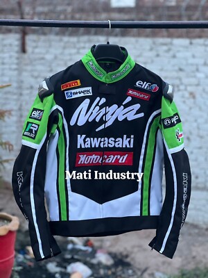 Custom Made Kawasaki Ninja Motorcycle / Motorbike Racing Biker Leather Jacket
