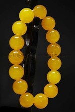 12mm Pretty Yellow Jade Round Gemstone Beads Elastic Bracelet Bangle 7.5"