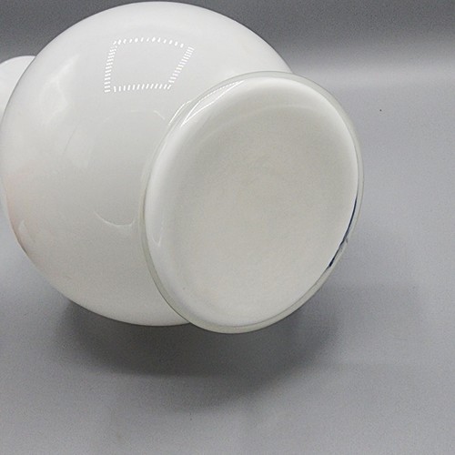 Vtg 12” White Milk Glass Vase Blue Floral Design Flared Neck Retro Home Decor - Picture 6 of 12