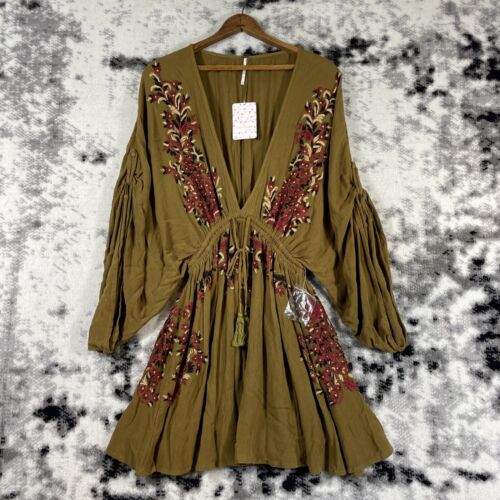 New Free People Pretty Pineapple Embroidered Dress Womens Size Extra Small