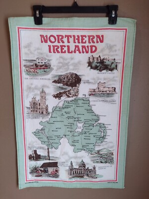 VTG Northern Ireland Linen Tea Towel Wall Hanging Map Arcadia Causeway Dunluce